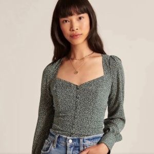 Abercrombie & Fitch Long-Sleeve Button-Through V-Neck Blouse Top